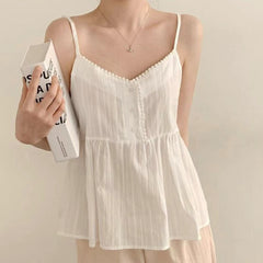 Solid Color Lace Trim V-Neck Cami Top