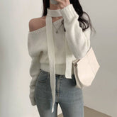 Solid Color Off-shoulder Long Sleeve Sweater
