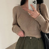 Solid Color Round Neck Cropped Sweater