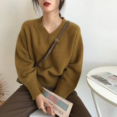 Solid Color V-Neck Sweater