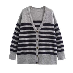 V-Neck Striped Oversized Knitted Cardigan