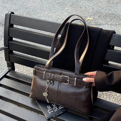 Vintage Buckled Key Pu Leather Shoulder Bag