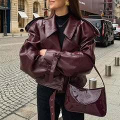 OOTD: Pu Leather Jacket + Knit Tee + Loose Sweatpants + Pu Leather Shoulder Bag