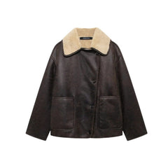 Vintage Double Pocket Pu Leather Jacket
