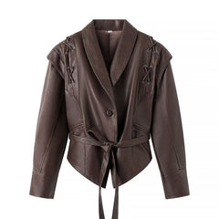 Vintage Lace-up Pu Leather Jacket