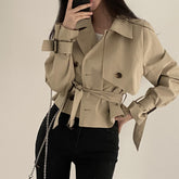 Vintage Solid Color Suit Collar Trench Jacket