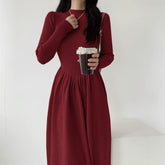 Vintage Solid Color Turtleneck Knitted Maxi Dress