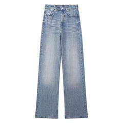 Vintage Wash High Waist Straight Wide Leg Jeans