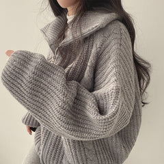 Vintage Zip Up Cable Knit Oversized Cardigan