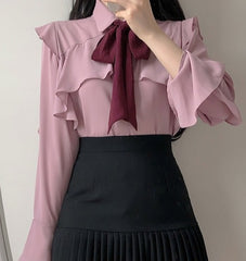 Bow Ruffled Long sleeve Blouse