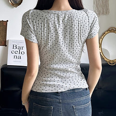 Floral Print Striped Short Sleeve Tee