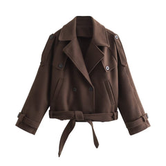 Double Breasted Lapel Belt Jacket