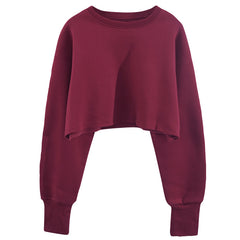Solid Color Cropped Sweatshirt