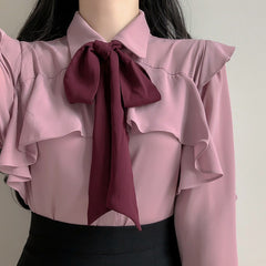 Bow Ruffled Long sleeve Blouse