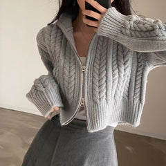Vintage Zip Up Cable Knit Cardigan