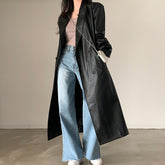 Suit Collar Double Breasted PU Leather Maxi Coat