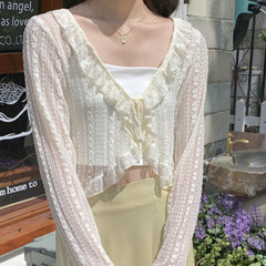 Aesthetic Ruffled Collar Lace Cardigan