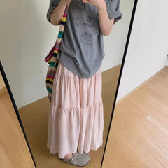 Aesthetic Solid Color Umbrella Maxi Skirt