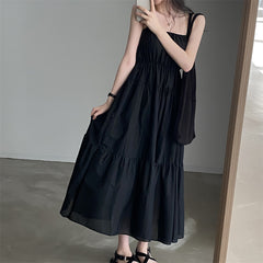 Solid Color Sleeveless Spliced Maxi Dress