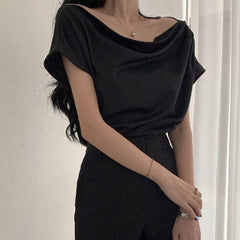 Off-shoulder Collar Short Sleeve Shirt Tee