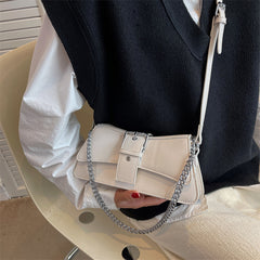 Solid Color Casual Buckled Shoulder Bag