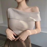 Solid Color Off-shoulder Sleeveless Knit Tee