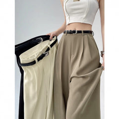 Solid Color Casual High Waist Loose Trousers
