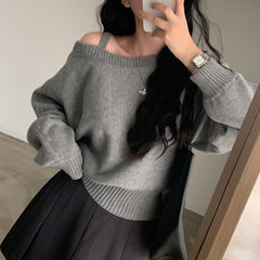 Solid Color Off-shoulder Sweater