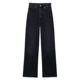 Vintage Wash High Waist Straight Wide Leg Jeans