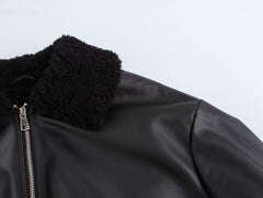 Vintage Big Pocket Pu Leather Zip Up Jacket