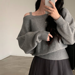 Solid Color Off-shoulder Sweater