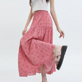 High Waist Umbrella Floral Maxi Skirt
