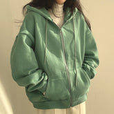 Vintage Solid Color Oversized Zip Up Hoodie