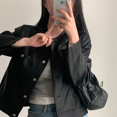 Round Neck Pu Leather Jacket