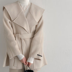 Solid Color Lamb Wool Mid Length Belt Coat