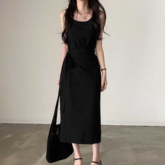 Round Neck Tied Cinched Sleeveless Maxi Dress