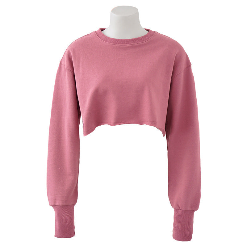 Solid Color Cropped Sweatshirt