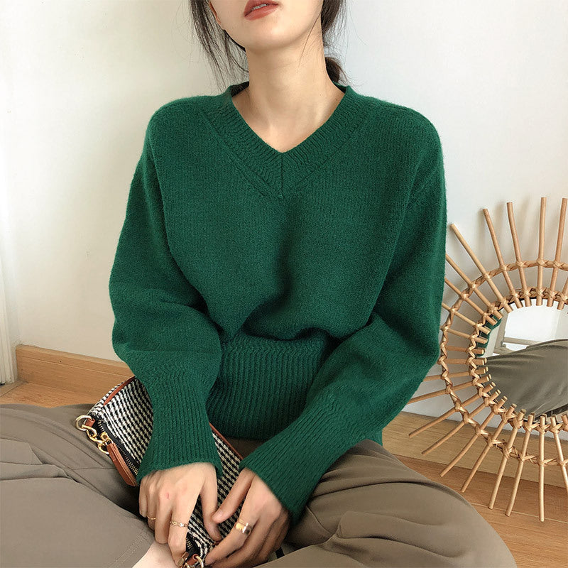 Solid Color V-Neck Sweater