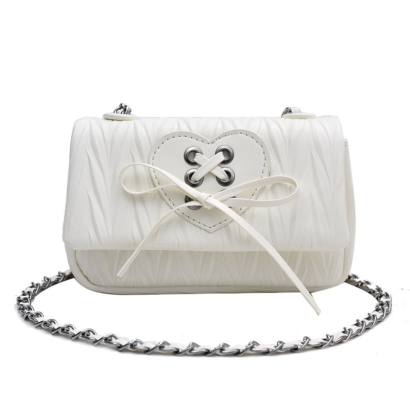 Heart Lace Up Bow Knot Pu Leather Crossbody Bag