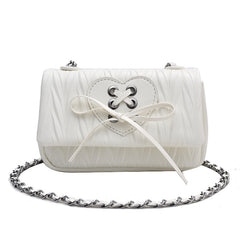 Heart Lace Up Bow Knot Pu Leather Crossbody Bag