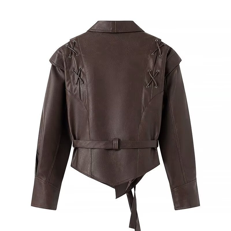 Vintage Lace-up Pu Leather Jacket