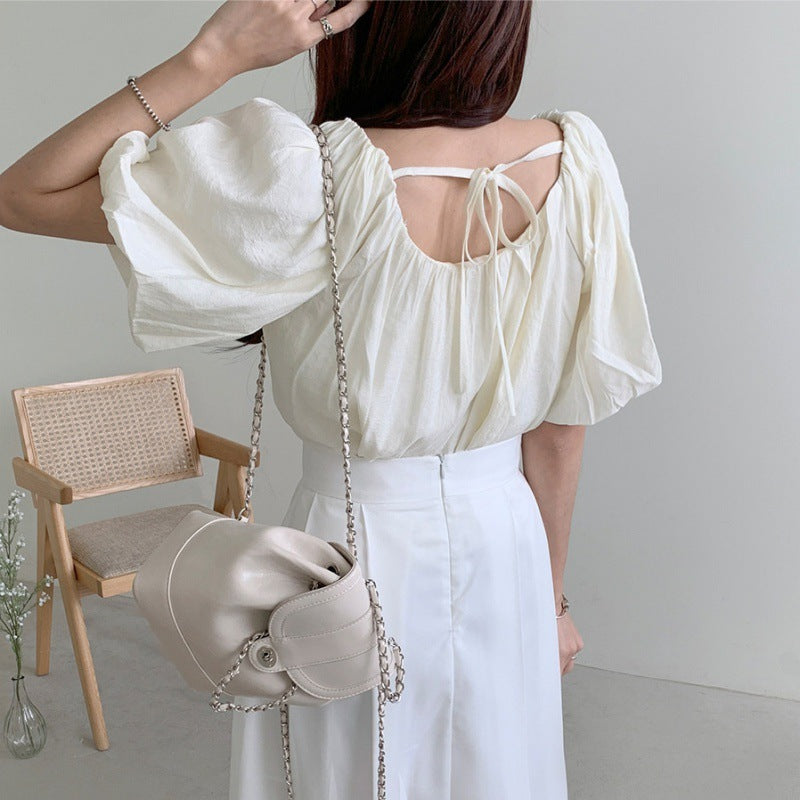 Solid Color Oversized Puff Sleeve Blouse