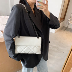 Solid Color Chain Rhombus Pu Leather Shoulder Bag