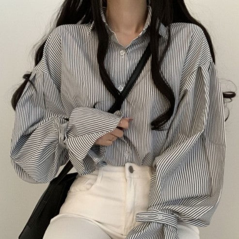 Vintage Striped Long Sleeve Blouse