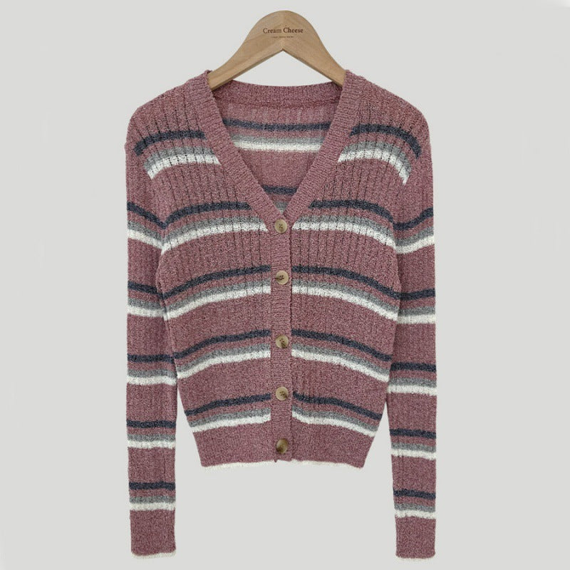 Vintage Striped Long Sleeve Cardigan