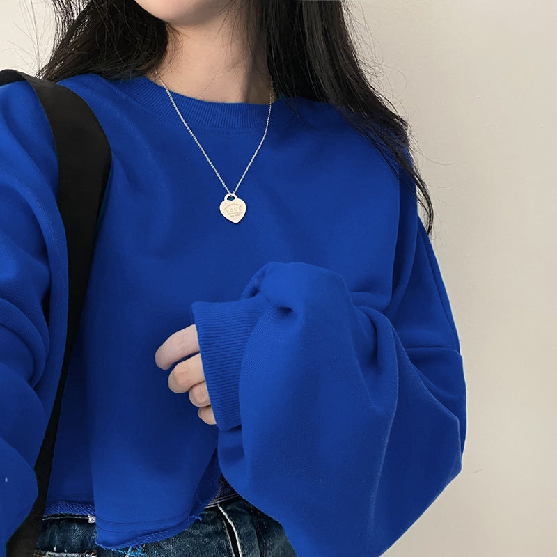 Solid Color Oversized Crop Sweatshirt