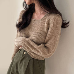 Solid Color Round Neck Cropped Sweater