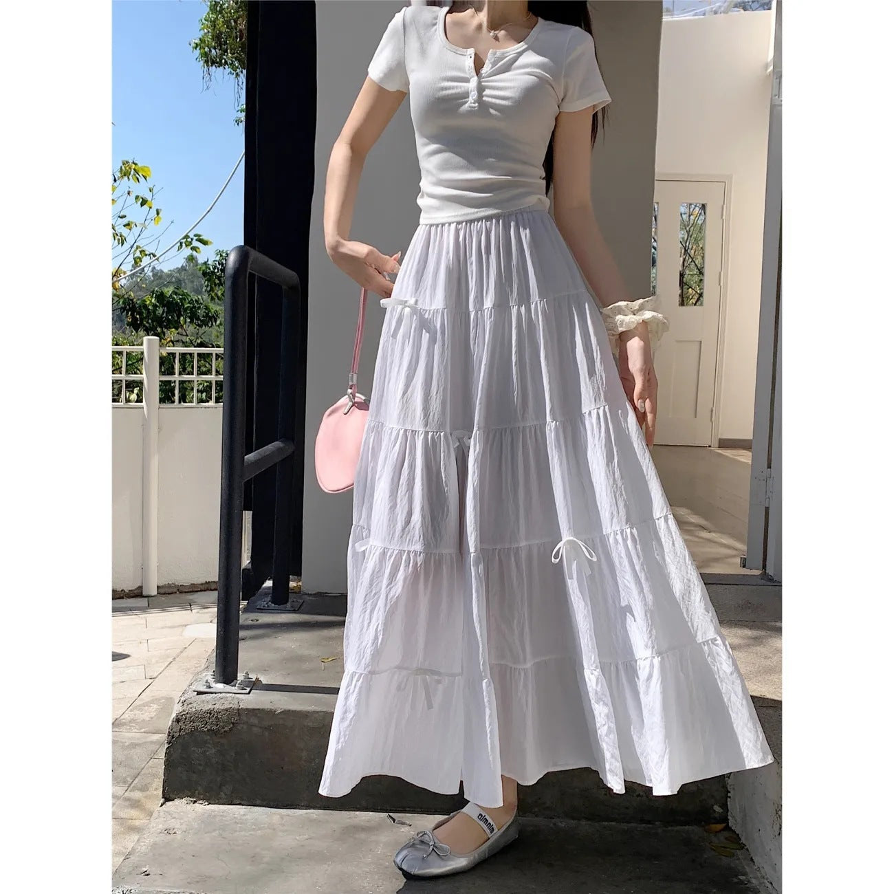 Stitching Cake Dress Summer Versatile Big Hem Umbrella Skirt Long Dress