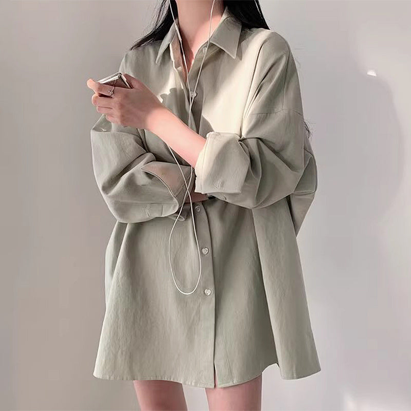 Polo Collar Long Sleeve Loose Blouse