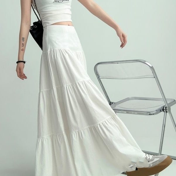 Aesthetic Umbrella White Maxi Skirt